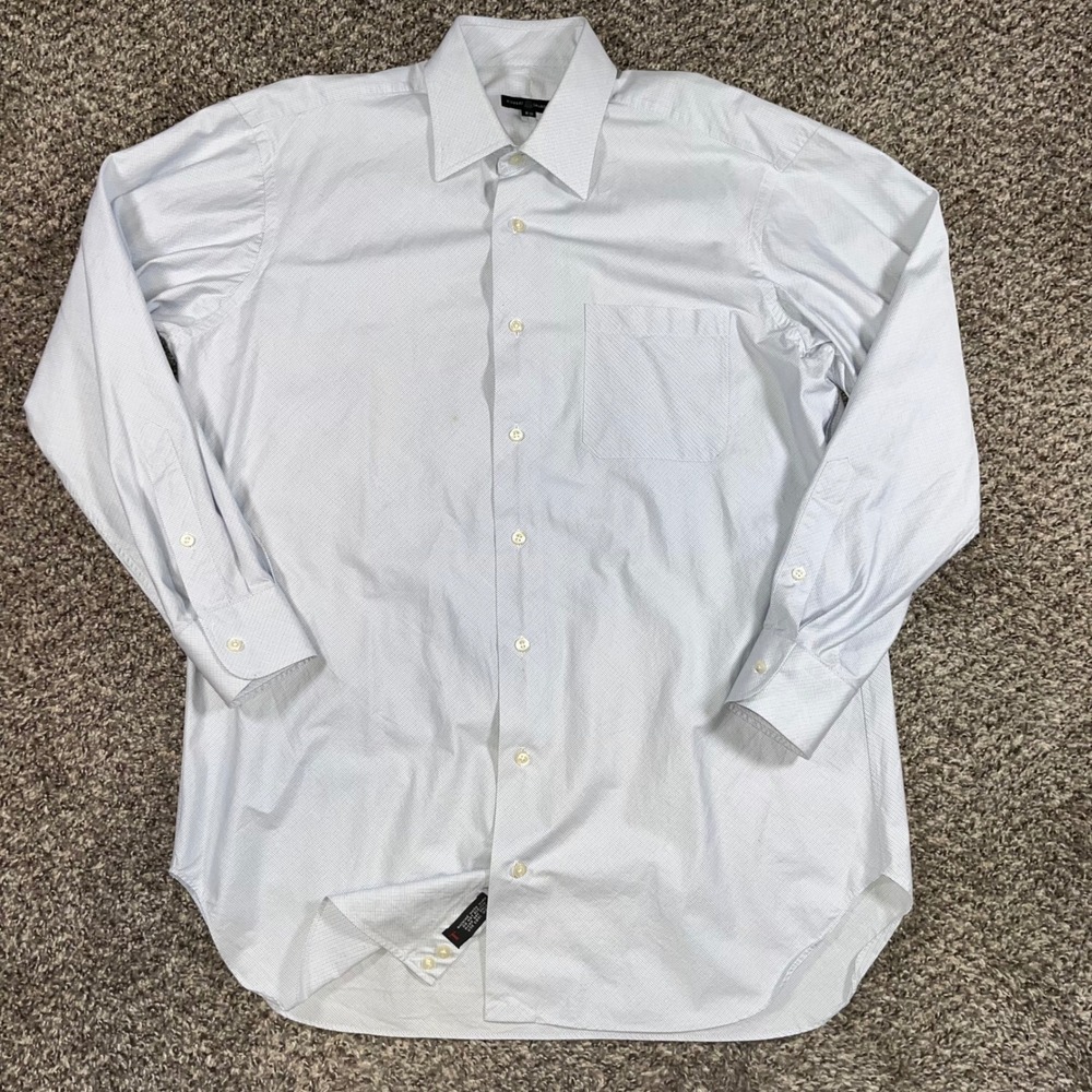 Robert Talbott Mens 16-33 Dress Shirt Blue White Micro Check Cotton Poland